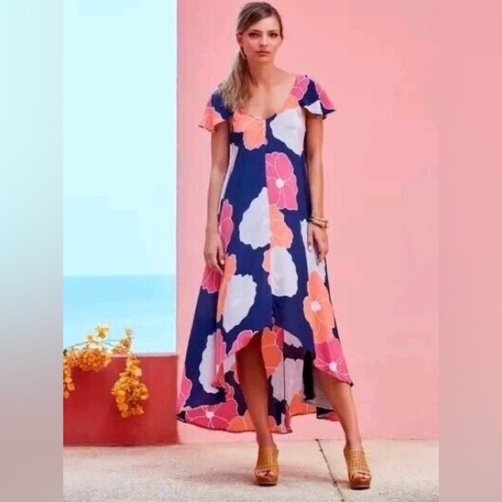 Mister Zimi Coral and Navy Floral Dress Size 10.
